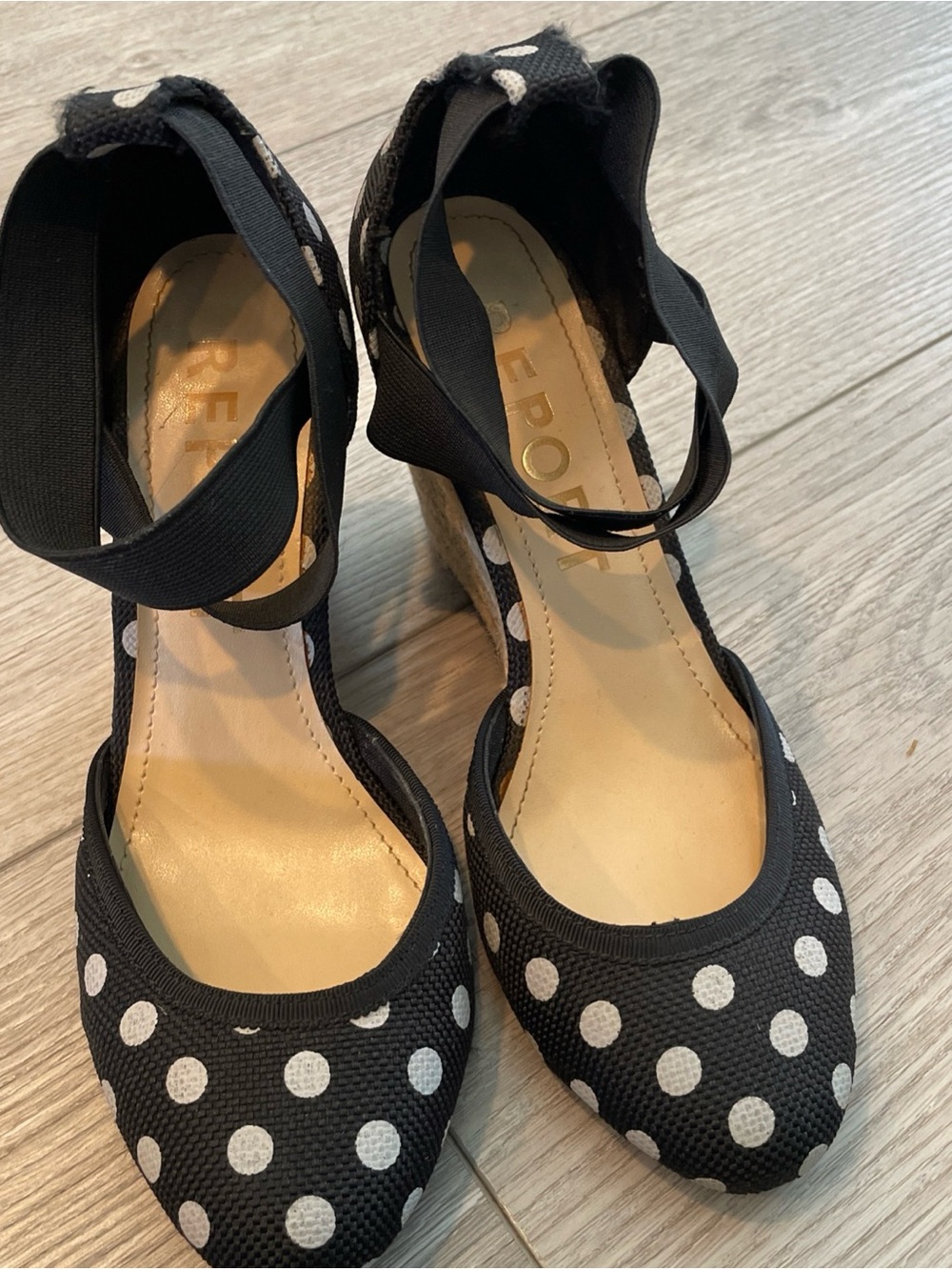 Black Polka Dot Ankle Strap Wedge Heels - Women's